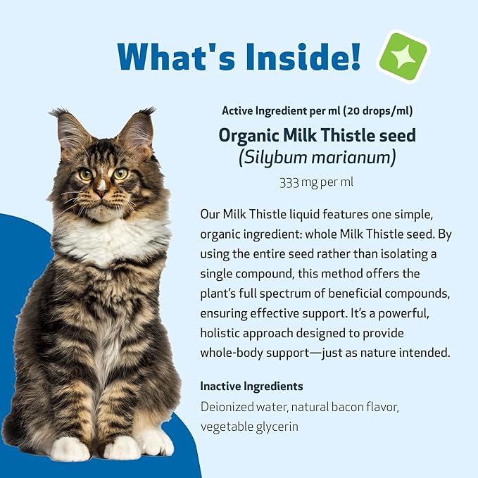 Pet Wellbeing Milk Thistle for Cats - Organic Milk Thistle, Supports Healthy Liver Function & Detoxification - Vet-Formulated Herbal Supplement - 4 oz (118 ml)
