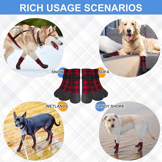 BEAUTYZOO Anti Slip Dog Boots & Paw Protectors for Hot Pavement to Prevent Licking,Waterproof Dog Shoes for Small Medium Large Senior Dogs,6 PCS Grip Socks Rain Booties for Dogs Paws Outdoor Walking