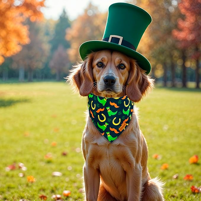 St. Patrick's Day Dog Bandanas with Snap Button, 2 Pack Reversible Shamrock Dog Scarf for Boy & Girl, Durable Fabric, Gift for Dogs, Holiday Bandana for Large and Extra Large Dogs (X-Large)