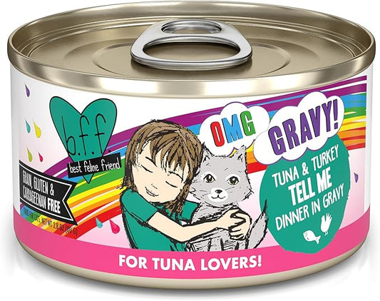 B.F.F. OMG - Best Feline Friend Oh My Gravy!, Tuna & Turkey Tell Me with Tuna & Turkey, 2.8oz Can (Pack of 12)