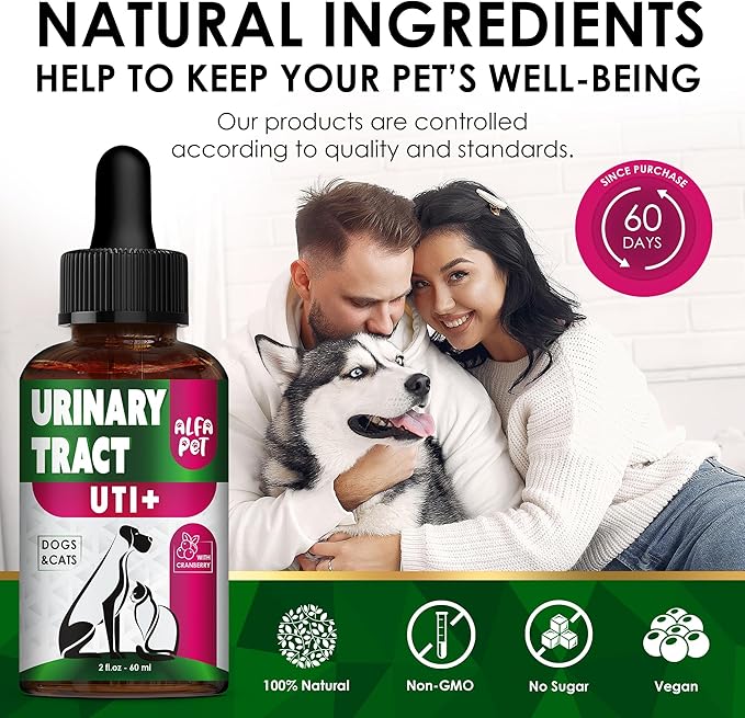 Сat Urinary Tract Infection Treatment with Cranberry – Dog UTI Treatment to Care for Bladder – Cat UTI Treatment for Kidneys – Preventive Support for Renal Health in Drops – 2 Oz