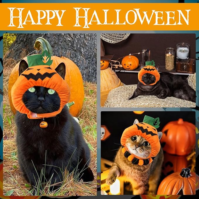 ABTOLS Halloween Dog Cat Pumpkin Shape Hat, Adjustable Soft Small Pet Orange Pumpkin Cap Headwear for Puppy Dogs Kittens Halloween Festival Cosplay Costume Accessory Headgear