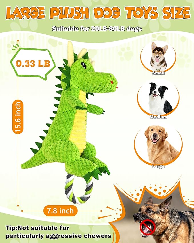 Interactive Squeaky Dog Chew Toy,Plush Dog Rope Toys for Small Medium and Large Dogs,Tug of War Dog Toys to Keep Them Busy,Training Reward Gift,Teeth Cleaning