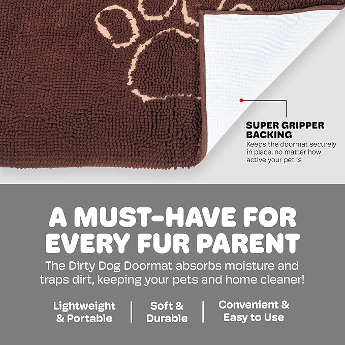 Dog Gone Smart Dirty Dog Doormat - Fast Drying Rug with Super Gripper Backing for Clean Floors - Super Absorbent and Machine Washable Mat for Muddy Paws - Mocha