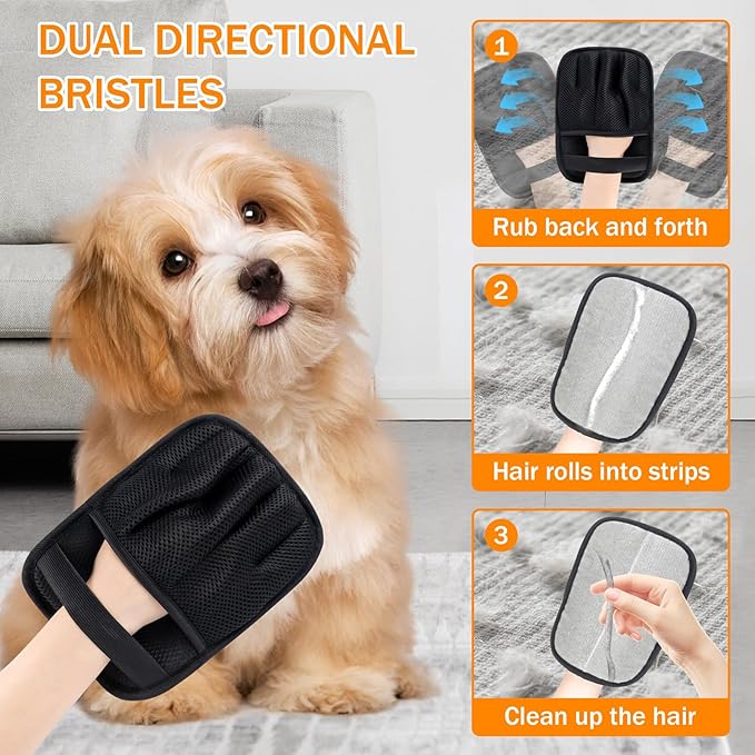 TailWag Treats & Tools 3-Pack Pet Hair Removal Glove for Dogs & Cats, Newly Upgraded Reusable Electrostatic Pet Hair Gloves, Pet Hair Remover Tool for Clothing, Couch, Carpet, Car Seat