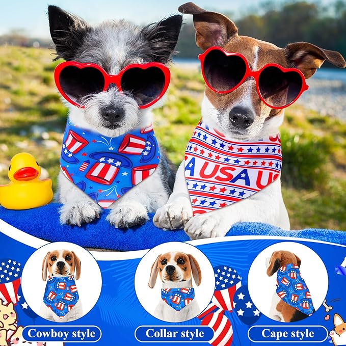 72 Pcs Veterans Day Dog Bandanas Bulk Patriotic Triangle Scarf Cat Puppy Bibs Scarf Blue White and Red Pet Bandanas for Puppy Cat Birthday Party Costume