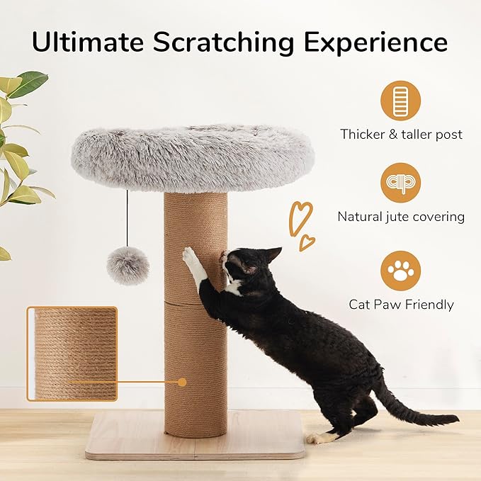 FUKUMARU Cat Scratching Post, 30 Inch Tall Cat Scratcher with Perch for Indoor Cats, Small Cat Tower with Bed and 5.5 Inch Width Post, Cat Tree Furniture for Kittens and Large Cats