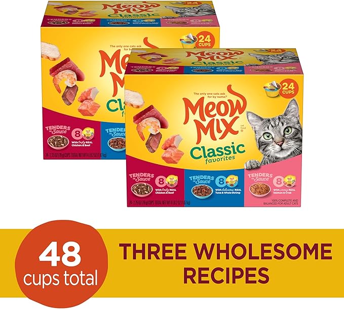 Meow Mix Tenders in Sauce Classic Favorites Wet Cat Food Variety Pack, 2.75 Ounce Cup (Pack of 48)