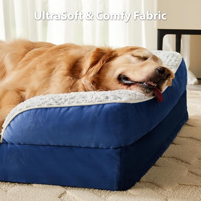 Orthopedic Dog Bed for Extra Large Dogs, Egg Crate Foam Bed for Extra Large Dogs, Equipped with Removable Waterproof Pillow Cover and Anti-Slip Bottom, Pet Bed