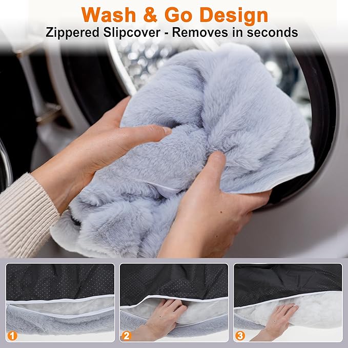 Cat Sofa, Pet Bed with Bolstered Edges, Extra Plush Sponge Padding, Cat Beds for Indoor with Removable Washable Cover, Non-Slip Bottom, Grey