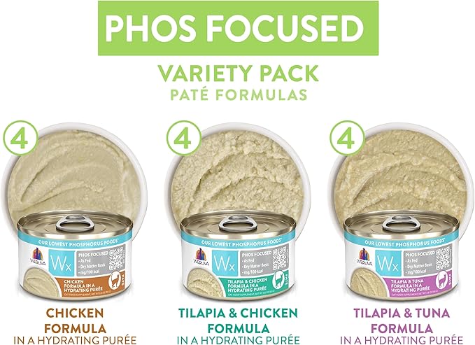 Weruva Wx Phos Focused, Pate Formulas Variety Pack, 3oz Can (Pack of 12)