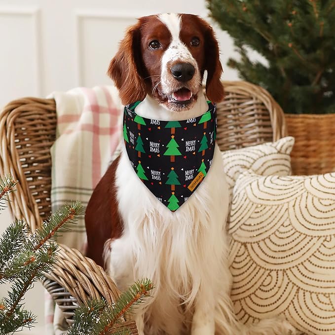 Christmas Dog Bandanas with Snap Button - 2 Pack Reversible Santa Claus Dog Scarf for Boy & Girl, Dog, Christmas Tree Holiday Bandana for Small Dogs (Small)