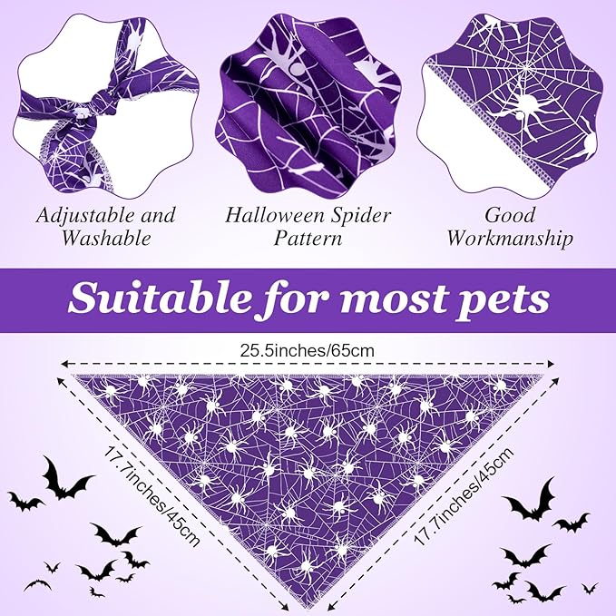 Frienda 30 Pcs Halloween Dog Bandanas Bulk Spider Web Bandanas for Dogs Black Orange Purple Triangle Kerchief Bibs Scarf Set for Pet Halloween Costume Photo Props Accessories Pet Shops, 6 Styles