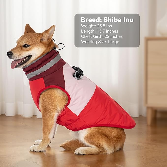 Dog Coats for Small Dogs, Waterproof Warm Dog Winter Jacket with Harness Built in, Reflective Puppy Cold Weather Coats Zip-up Pet Vest with Fleece Lined Dogs Snowsuit, Red Small