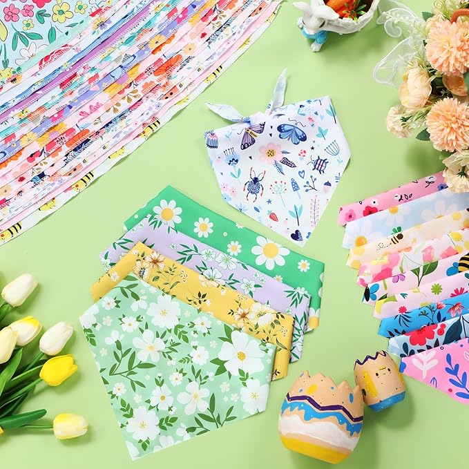 Geyoga 240 Pcs Halloween Dog Bandanas Bulk Thanksgiving Pet Bandanas Adjustable Fall Triangle Dog Grooming Scarf Bibs Kerchief for Small Medium Large Cats Pet Costume A(Floral)