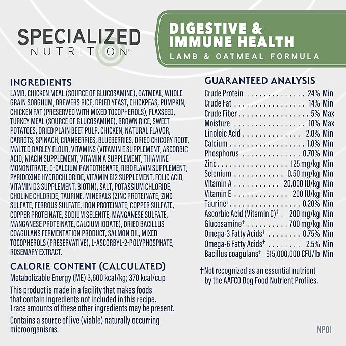 Natural Balance Specialized Nutrition Dry Dog Food with Lamb and Oatmeal for Dogs, Digestive & Immune Health Food, Natural Ingredients with Added Vitamins & Minerals - 3.5 lbs