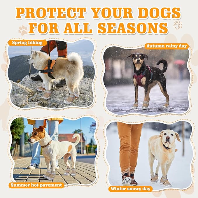 DcOaGt Dog Shoes Large Size Dogs,Mesh Breathable Dog Boots & Paw Protectors for Hot Pavement Summer Winter Snow, 360°Anti-Slip Dog Booties with Reflective Strips for Hiking/Walking,Khaki 4PCS(Size 7)