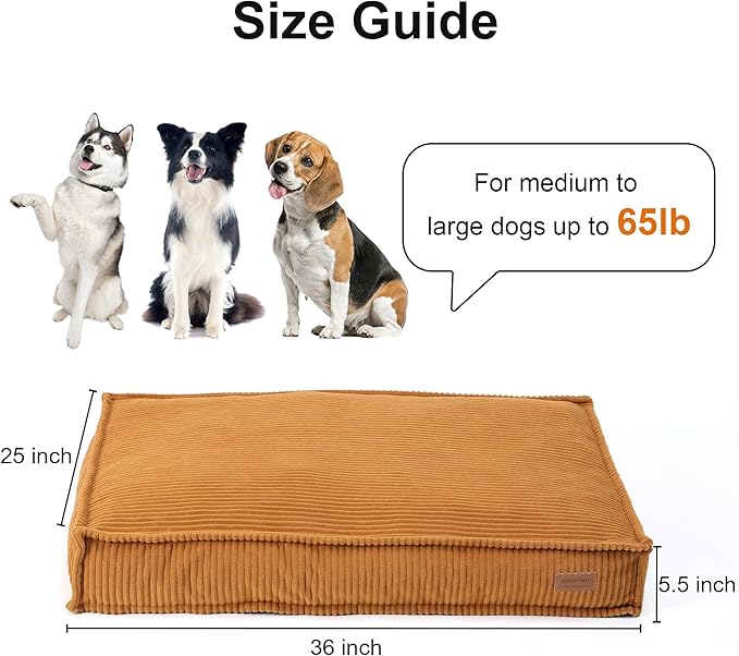 FUKUMARU Dog Bed, Thickened Corduroy Dog Beds Mat with Washable Cover, Large Waterproof Cotton Dogs Bed for Crate, Cozy Fluffy Pet Pillow Beds Kennel Pad with Non-Slip Bottom, 36inch, Ginger Yellow