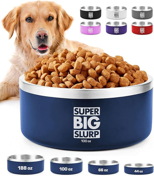 Tuff Pupper 100 oz Heavy Duty Insulated Stainless Steel Dog Bowl for Large Dogs, Non-Slip Base, Dishwasher Safe