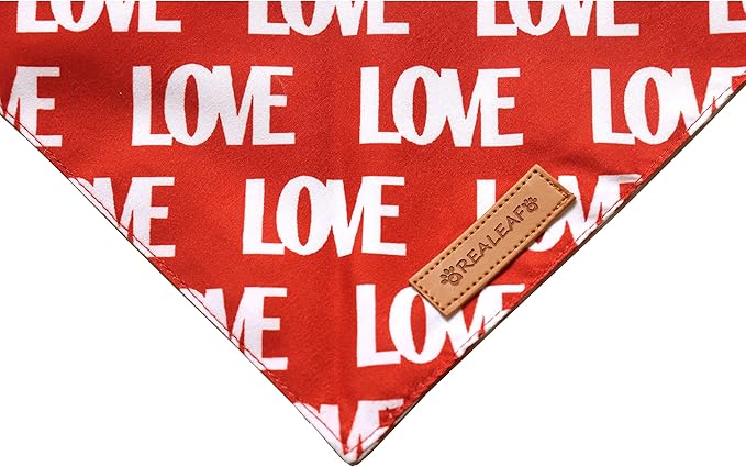 Realeaf Love Dog Bandanas 2 Pack, Triangle Reversible Mothers Day Valentine's Day Pet Scarf for Boy and Girl, Premium Durable Fabric, Holiday Bandana for Large and Extra Large Dogs (X-Large)