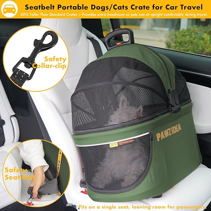 PAWZIDEA Pet Stroller 4 in 1, Dog Strollers with Detachable Carrier No-Zip Canopy, Portable Pet Crate for Car Seat Travel, Foldable & Lightweight Jogger for Small/Medium Dogs and Cats, Storage Basket