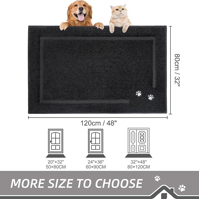 BEQHAUSE Dog Door Mat for Muddy Paws 32"x48" Dirt Trapper Absorbent Doormat Non Slip Entryway Rugs Washable Stain Resistant Welcome Floor Mat Soft Low-Profile for Front Back Door, Black