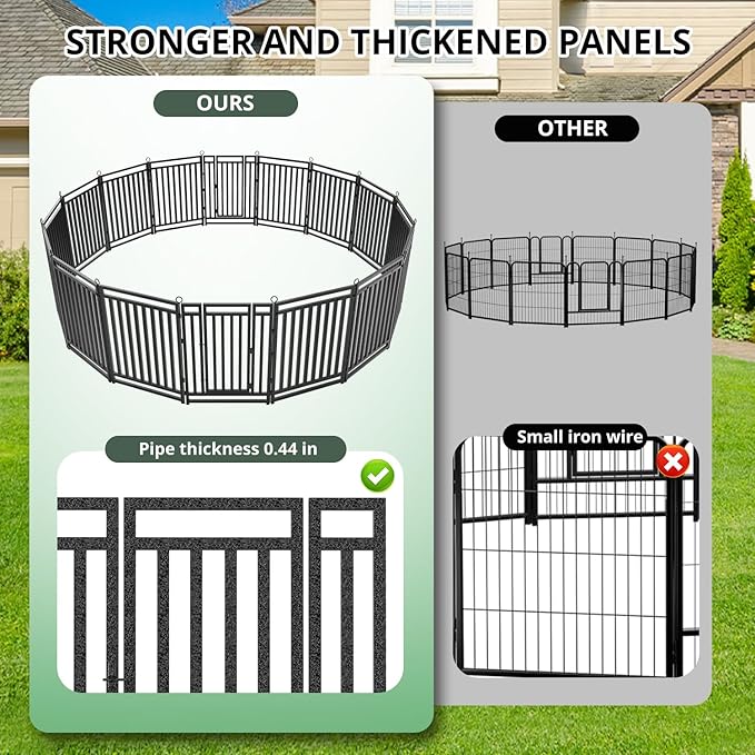Dog Fence Outdoor for Yard, 40" Inch Height 8 Panels Dog Playpen Indoor for Large/Medium/Small Dogs Metal Dog Pen for Yard Camping and RV | Black-Silver
