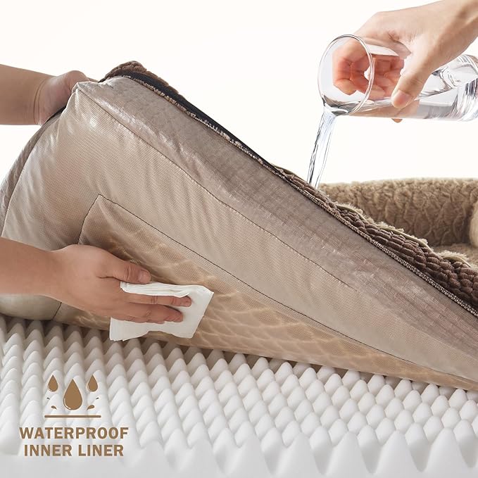 INVENHO Orthopedic Dog Bed Medium Size, Washable Egg-Crate Memory Foam Dog Couch Bed with Washable Removable Cover, Waterproof Lining and Nonskid Bottom