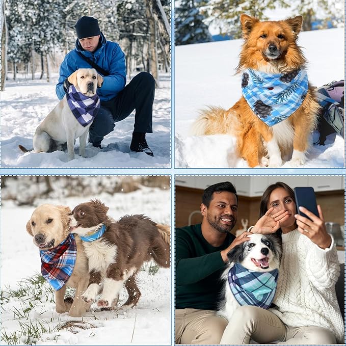 Sweetude 60 Pcs Winter Plaid Dog Bandanas Bulk Winter Pet Scarf Bibs Puppy Bandana Adjustable Washable Kerchief Pet Costume Accessories Grooming Supplies for Small to Large Cats Dogs