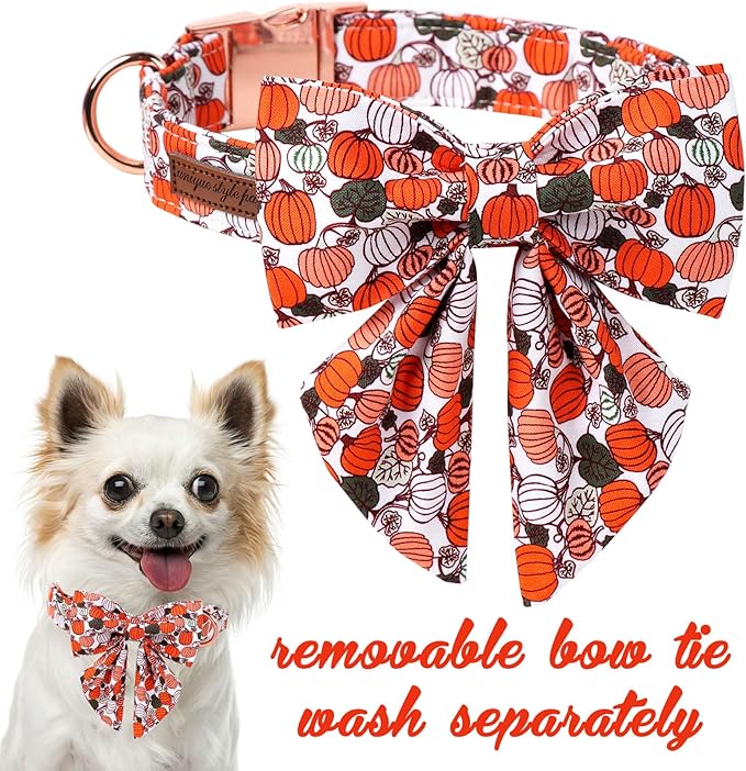 Unique Style Paws Halloween Day Dog Collar with Bowtie Pumpkin Cotton Dog Collars for Small Medium Large Dogs