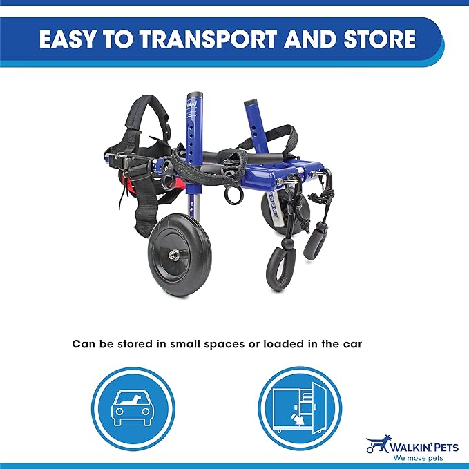 Walkin' Wheels Small Dog Wheelchair, Lightweight Dog Wheelchair for Back Legs, 15-25 lbs, for 12-15 inches Leg Height - Blue