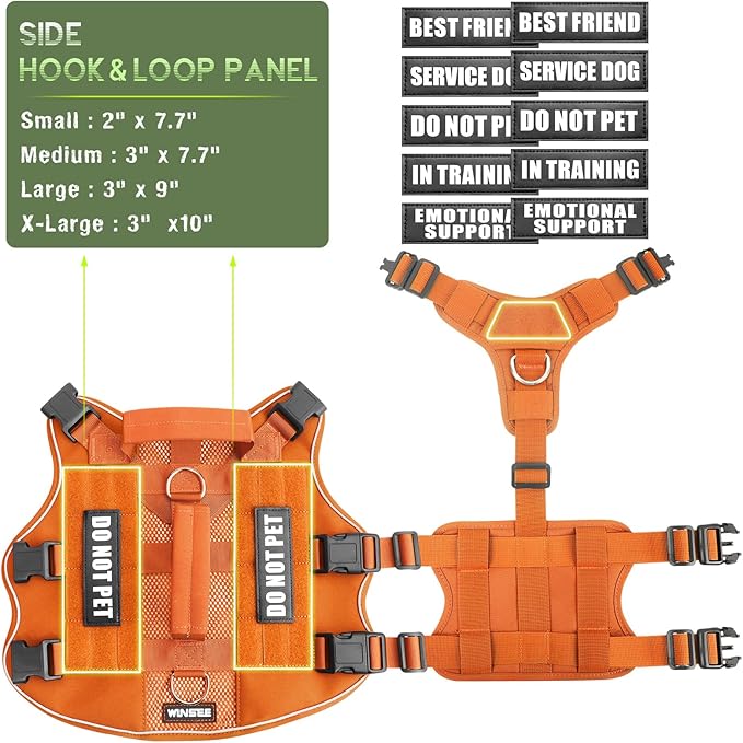 WINSEE Mesh Dog Harness with 10 Pet Patches for Small Service Dog in Training, Breathable Tactical Molle Vest with Double Handle, Reflective Military Pet Vest for Walking Hiking