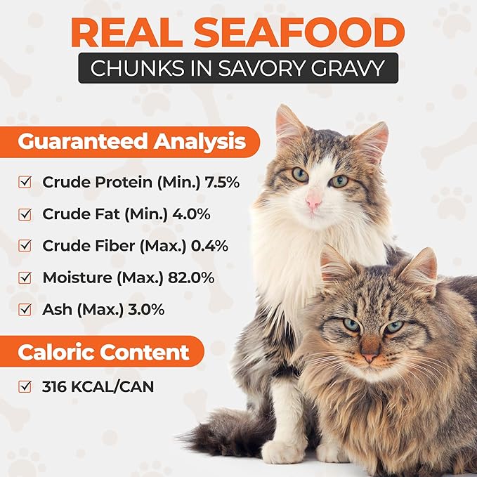 Scoochie Pet Products Chef Scoochie's Tender Seafood Chunks in Gravy Wet Cat Food - Easy Open Pop-Top Cans - Protein & Essential Nutrients - Gourmet Meal for Indoor & Outdoor Cats 12 Cans (14 oz e.)
