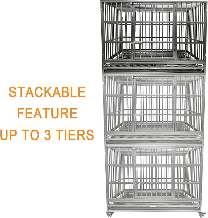 54/48/42/38 Inch Heavy Duty Dog Crate Cage with Wheels, Indestructible and Escape Proof Steel Kennel Indoor for High Anxiety Dogs with Sturdy Locks, Double Door and Tray, Extra Large XL XXL