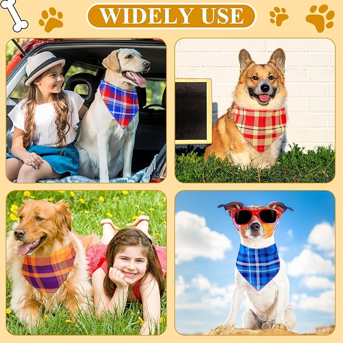 72 Pcs Plaid Dog Bandanas Bulk Triangle Scarf Cat Bibs Puppy Scarf Stripe Bandanas for Puppy Cat Birthday Party Costume