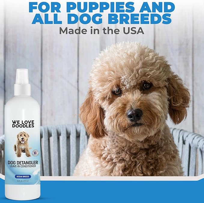 We Love Doodles Dog Detangler Spray - Leave-in Conditioner for Dogs - Dog Detangling Spray - Dematting Spray for Dogs - Tangle Remover - Made in The USA - Large 16 fl oz (Ocean Breeze)