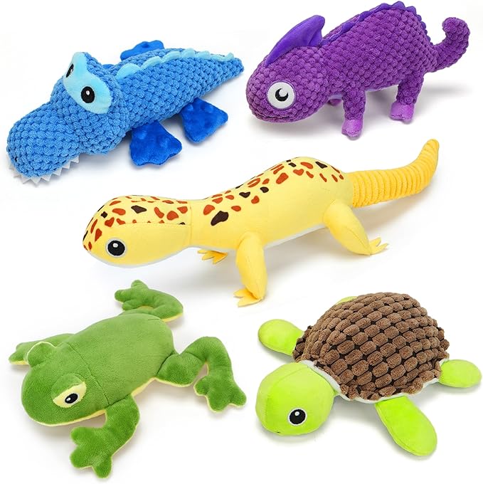 Prime Pets Dog Toys, 5 Pack, Plush Crinkle Squeaky Dog Toys, Assortment Value Bundle Animal Pet Toy for Small Medium Large Dogs, Stuffed Puppy Chew Toy