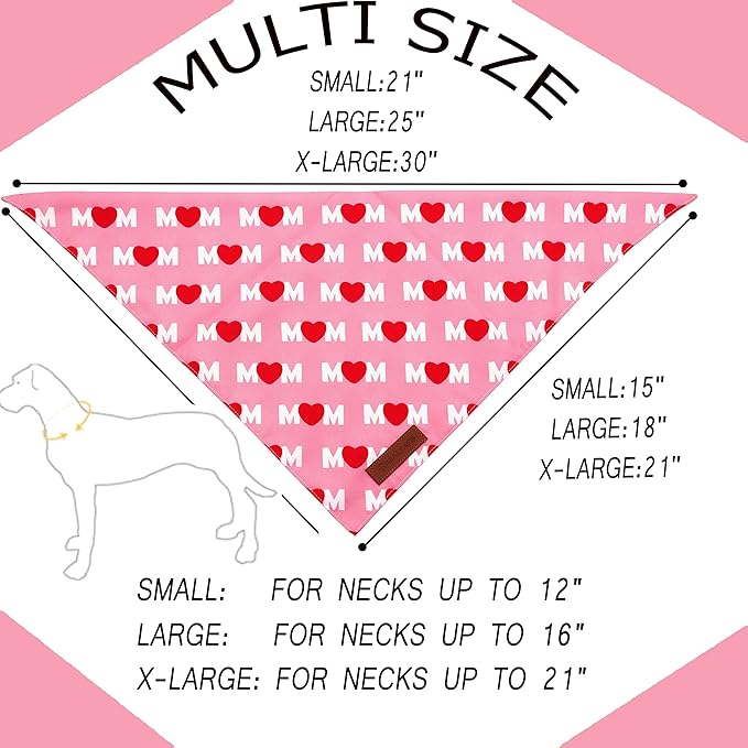 Realeaf Mothers Day Dog Bandanas 2 Pack, Reversible I Love My Mom Pet Scarf for Boy and Girl, Premium Durable Fabric, Valentines Day Bandana for Small Medium Large and Extra Large Dogs (X-Large)