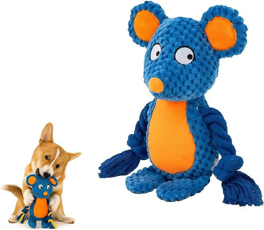 Plush Mouse Dog Toy – Durable Squeaky Toy with Rope Arms for Chewing & Tug of War | Soft Textured Stuffed Animal Toy for Small & Medium Dogs | Interactive & Cute Pet Gift