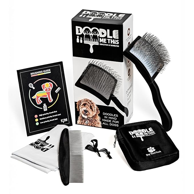 Slicker Brush for Dogs Kit by Doodle Me This Kingston and Hamilton includes comb treat pouch bag and guide turns stressful grooming into bonding gently detangles matted curly wavy coats at home