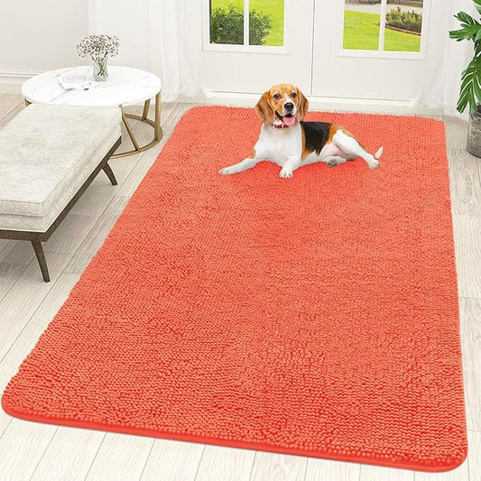 OLANLY Dog Door Mat for Muddy Paws 70x46, Absorbs Moisture and Dirt, Absorbent Non-Slip Washable Doormat, Quick Dry Chenille Mud Mat for Dogs, Entry Indoor Entryway Carpet for Inside Floor, Coral