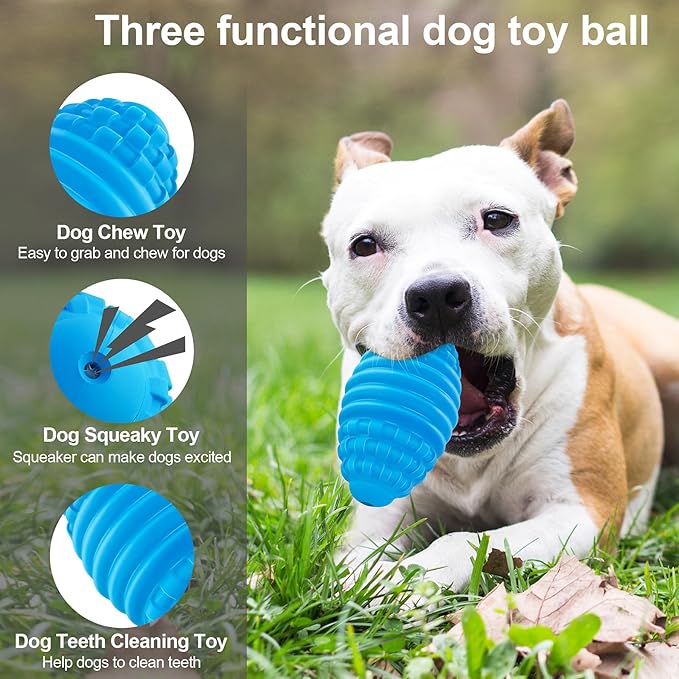 Tough Squeaky Dog Toys for Aggressive Chewers, Indestructible Dog Balls for Aggressive Chewers, Interactive Squeaky Balls for Dogs to Busy, Rubber Aggressive Chew Toys for Boredom