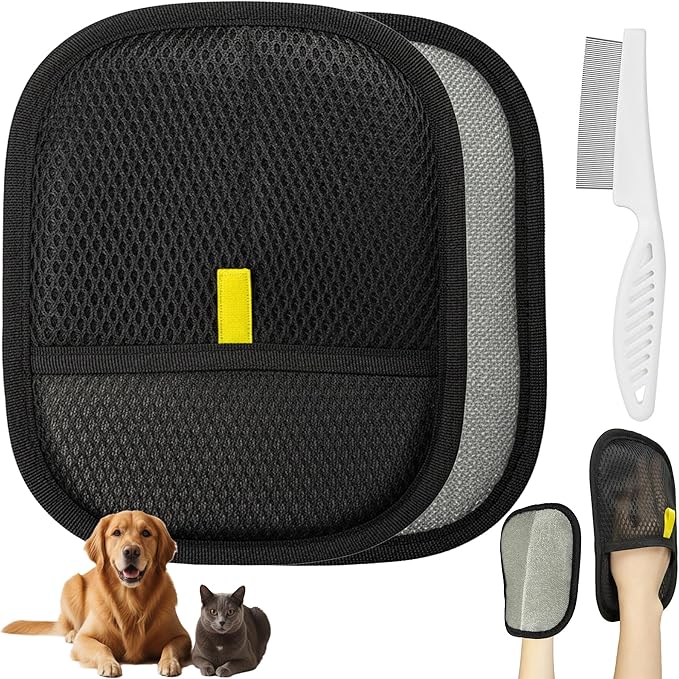 Pet Hair Removal Glove for Dogs & Cats, Reusable Electrostatic Glove for Clothes, Couch,Carpets,Car Seat, Individually Wrapped 1 Pack Black, L