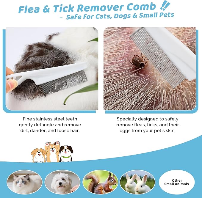 Pet Steam Brush for Dog & Cat – 3-in-1 Spray Hair Removal Comb for Shedding & Grooming Shedding Glove, Flea Comb, Couch Carpet Hair Removal Tool, Nail Toenail Clippers Nail File Shampoo-8PCS