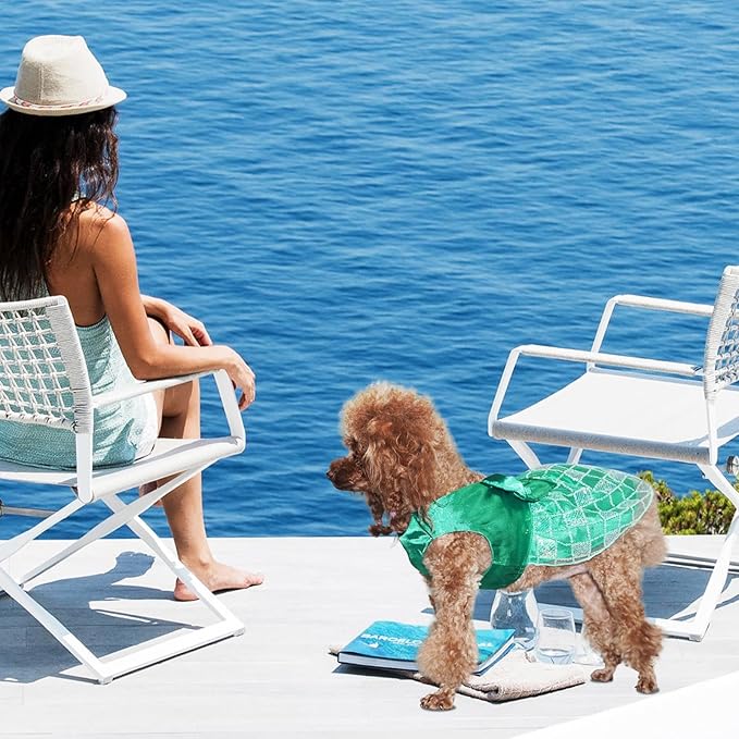 Dog Dresses, Breathable Pet Dress for Medium Small Puppy, Pet Silk Skirt, Doggy Party Dress with Sequin, Summer Dog Custome, Cat Apparel, Green L