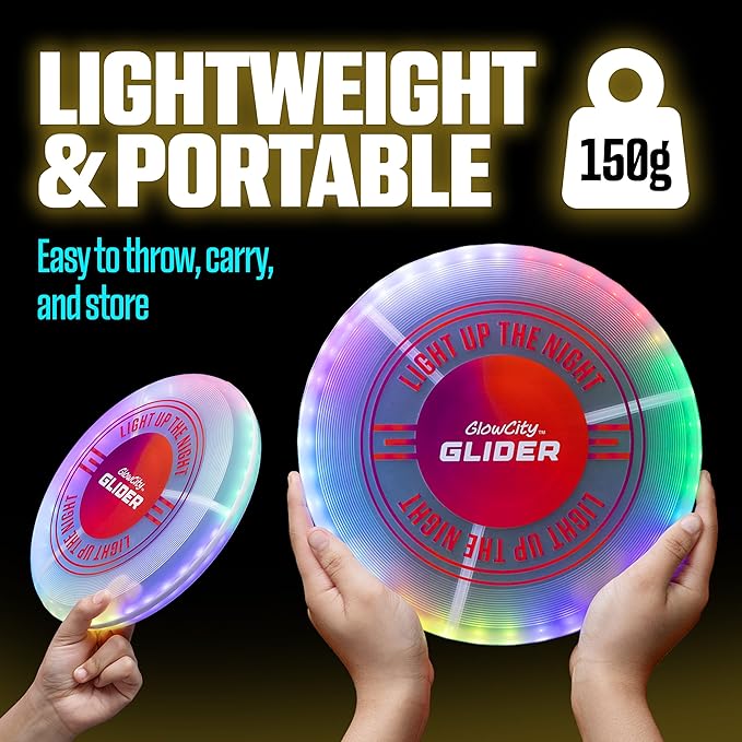 GlowCity Glider LED Glow-in-The-Dark Flying Disc – Bright, Rechargeable, Durable, Water-Resistant, 12 Color Modes, Perfect for Evenings and Night Time, Outdoor Fun, and a Great Gift for All Ages