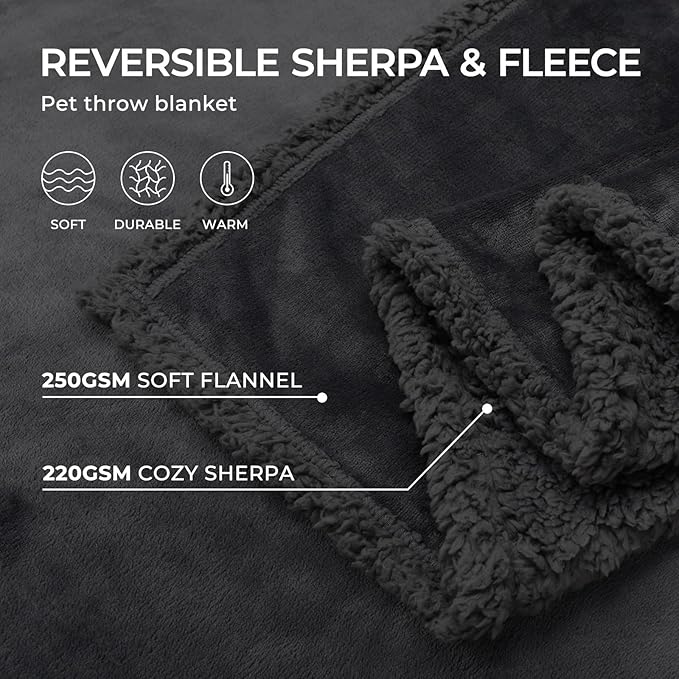 Luciphia Waterproof Pet Blanket, Liquid Pee Proof Dog Blanket for Sofa Bed Couch, Reversible Sherpa Fleece Furniture Protector Cover for Small Medium Large Dogs Cats, Black Queen Size（90" x 82"）