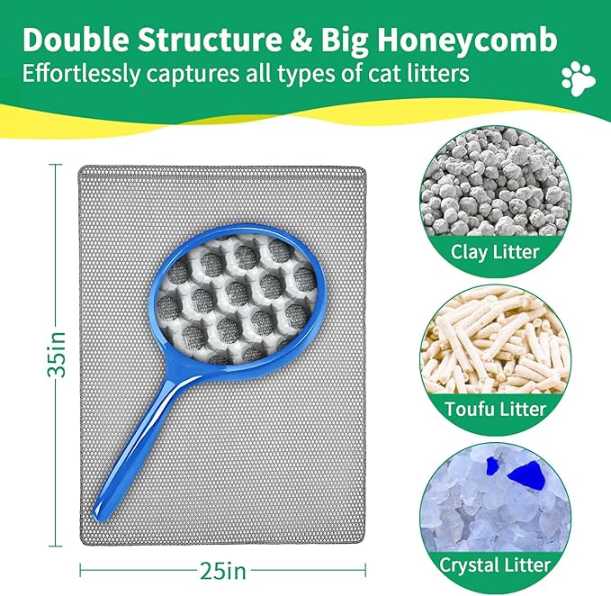 35''X 25'' Large Litter Mat, 2 Layer Cat Litter Mat Litter Trapping Mat,Litter box Mats for Floor, Cats Litterbox Catcher Rug for kitty Pet, Waterproof Urine Proof,Non-Slip