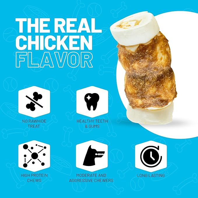 Sitka Farms Beef Cheek ROLL Chicken 5-6 Inch (10 Count) Extra Thick Dog Chew Bones No Rawhide Sourced from Free Range Grass Fed/Healthy Teeth and Gums for Small Medium and Large Dogs