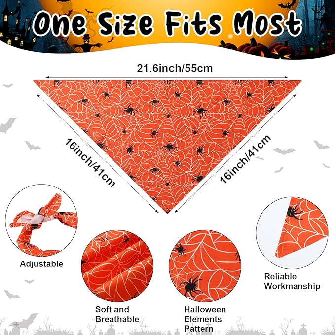 Amylove 120 Pcs Halloween Dog Bandanas Bulk Thanksgiving Day Holiday Triangle Dog Pack Puppy Kerchief Bandana Adjustable Pet Scarf for Pet Cat Costume Accessories Decor(Pumpkin)